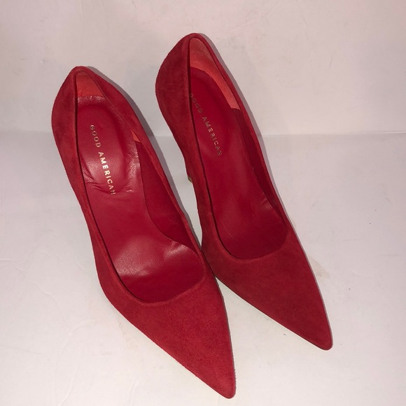 Good American Shoes - Good American Red Suede Stiletto Heel Pumps